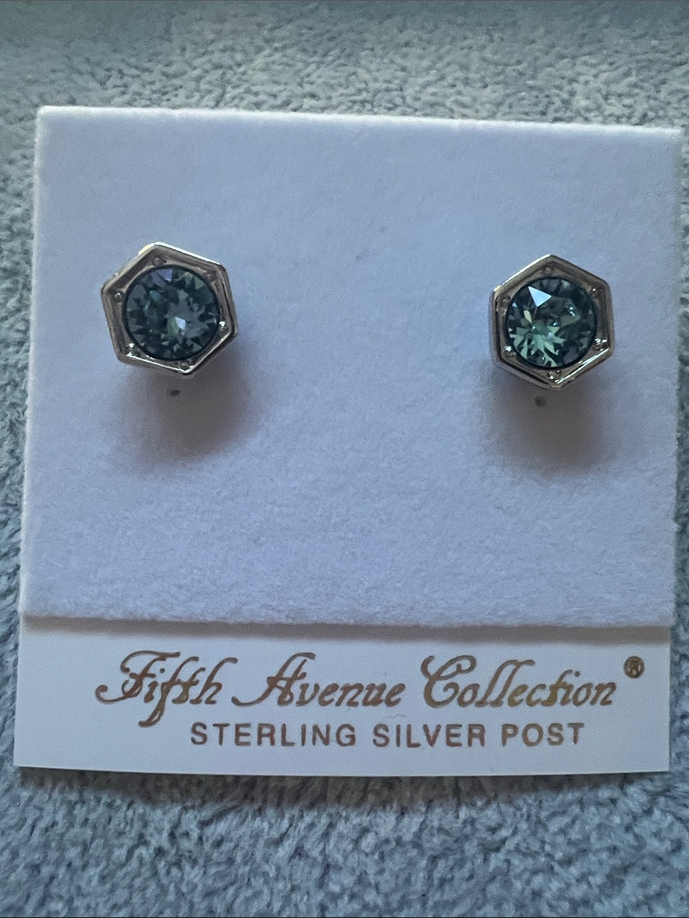 Fifth Avenue Collection Silver Teal blue Hexagon Stud Earrings